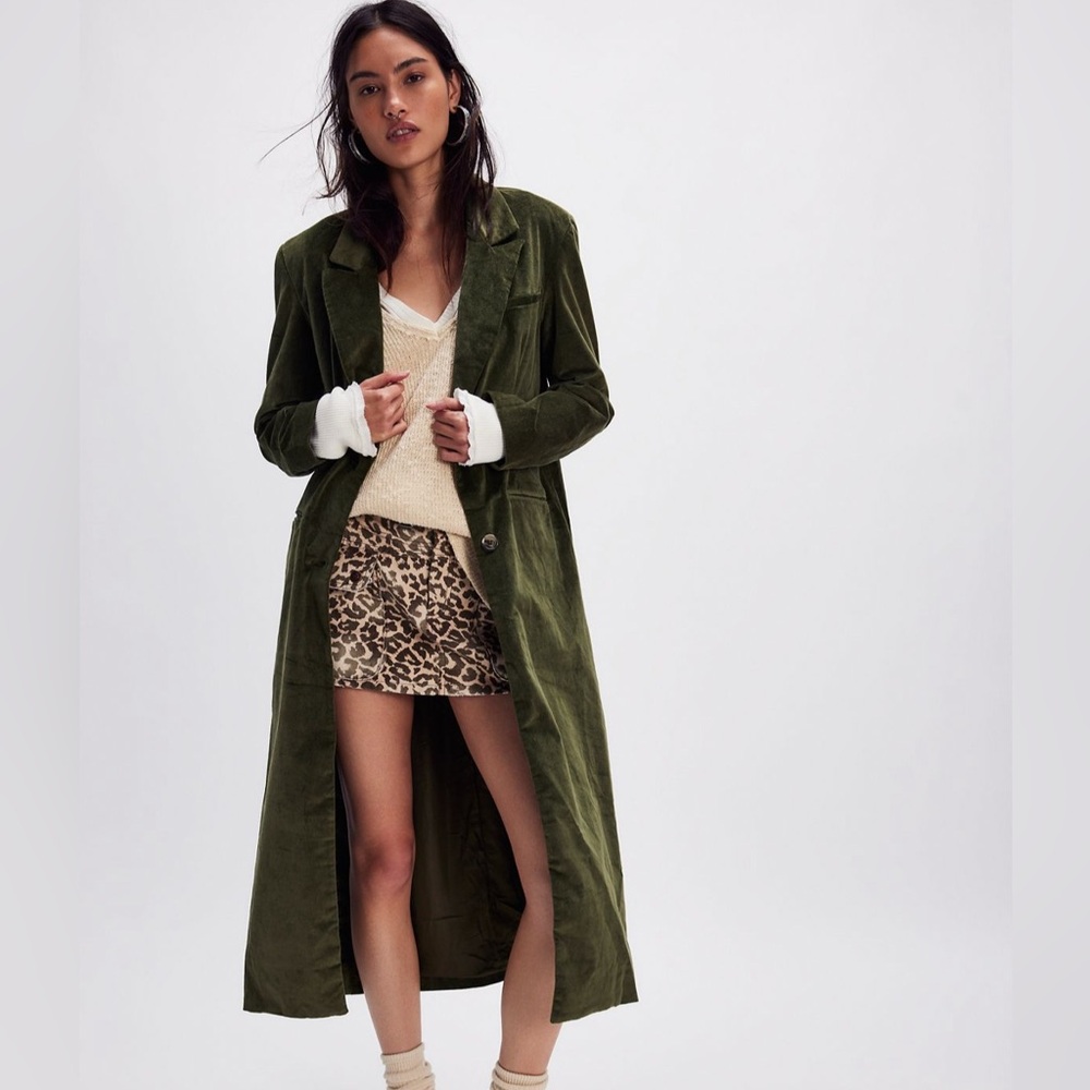 Free People Hailey Velvet Effect Duster - Chive - Small